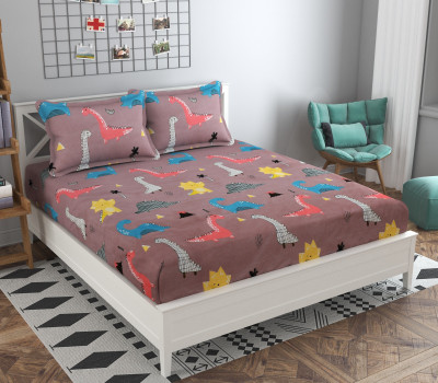 HIDECOR 210 TC Polycotton Double Cartoon Flat Bedsheet(Pack of 1, Brown)