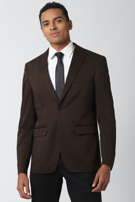 PETER ENGLAND Solid Single Breasted Formal Men Blazer(Brown)