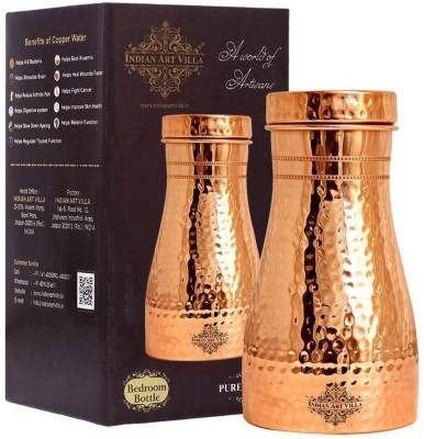 IndianArtVilla Pure Copper Bedroom Water Bottle With Inbuilt Glass & Hammered Shine Design 1100 ml Bottle(Pack of 1, Copper, Brown, Copper)