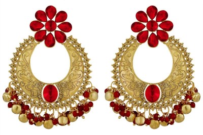 SPARGZ Antique Gold Plated Indian Style Fashion AD Stone Drop Earrings For Wedding & Party Diamond, Beads Alloy Chandbali Earring