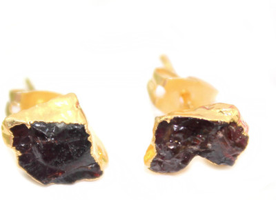 G-Vogue Stylish Designer Fancy Shape Gold Electroplated Natural Red Garnet Brass Stud Earring
