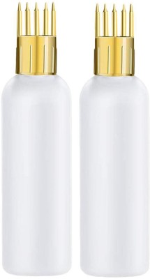 PHARCOS 100ML White Bottle + Hair Root Applicator (Gold) + Flip Top Cap + Plug for applying Hair Oil,Shampoos, DIY care and Medicine Directly on Scalp and Hair Roots ( Leak Proof ) Pack of 2