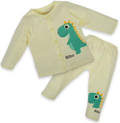 Pokory Kids Nightwear Baby Boys & Baby Girls Printed Cotton Blend(Yellow Pack of 1)