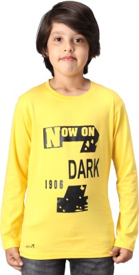 ANIXA Boys Typography, Printed Cotton Blend T Shirt(Yellow, Pack of 1)