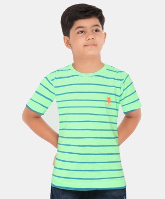U.S. POLO ASSN. Boys Striped Pure Cotton T Shirt(Green, Pack of 1)