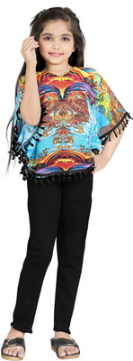ARYANE1604 Girls Casual Poly Georgette Kaftan Top(Blue, Pack of 1)
