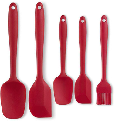 P-PLUS INTERNATIONAL Silicone Spatula Set Silicone Kitchen Utensils Set of 5 Kitchen Tool Set(Red, Spatula, Brush)