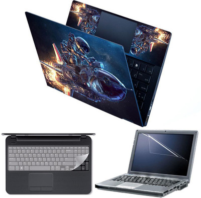 FineArts 4 in 1 Combo Pack with Laptop Skin Sticker Decal, Palmrest Skin, Screen Protector, Key Guard for 15.6 Inch Laptop - Astronaut Rocket Combo Set(Multicolor)