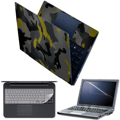 FineArts 4 in 1 Combo Pack with Laptop Skin Sticker Decal, Palmrest Skin, Screen Protector, Key Guard for 15.6 Inch Laptop - Camouflage Black Pattern Combo Set(Multicolor)