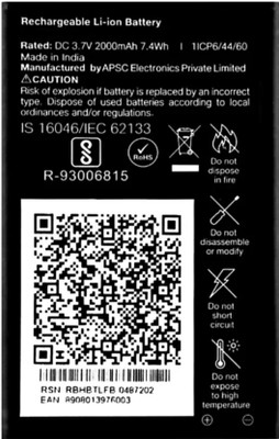 TokTon Mobile Battery For  JIO JIO F61F Best Quality 2000mAh