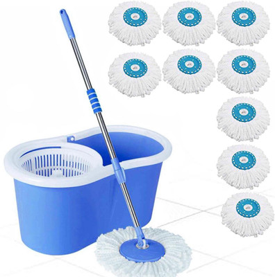 V-MOP Slandered Magic Spin Bucket Mop with 9 Refills Wet & Dry Mop(Multicolor)