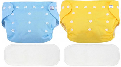 TINNY TOTS Premium Quality Fashionable Trendy Pack of 2 Reusable Adjustable Baby Cloth Diapers Nappy With 2 Microfiber Bamboo Insert Pads(Multi-Layer) For Babies/New Borns/Toddlers(0-12 Months,OR)