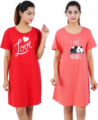 BEFLI Women Nightshirts(Red, Red)