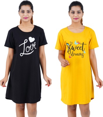 BEFLI Women Nightshirts(Black, Yellow)