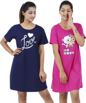 Buy That Trendz Women Nightshirts(Blue, Pink)