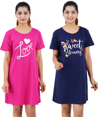 BEFLI Women Nightshirts(Pink, Blue)