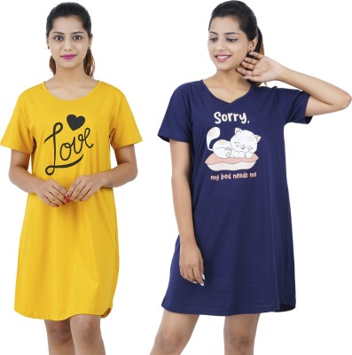 Buy That Trendz Women Nightshirts(Yellow, Blue)