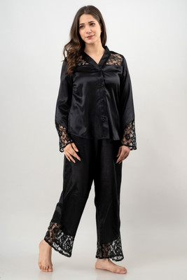 PRETTY LOVING THING Women Solid Black Shirt & Pyjama set
