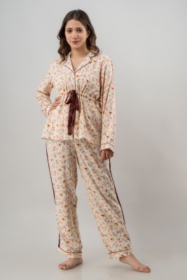 PRETTY LOVING THING Women Printed Yellow Shirt & Pyjama set