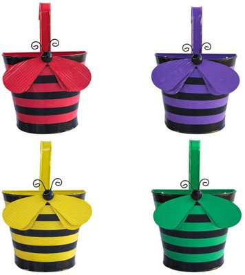 TrustBasket Bumble Bee Planters Set - 4 Plant Container Set(Pack of 4, Metal)