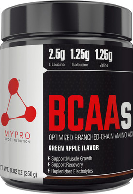 Mypro Sport Nutrition Premium BCAA’s with 5G of Pure Proven 2:1:1 Ratio Muscle Recovery Muscle Protein BCAA(250 g, Green Apple)