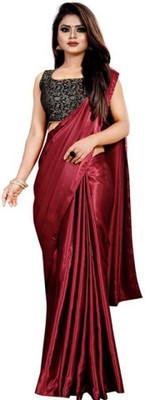 RHEY Solid/Plain Bollywood Satin Saree(Maroon)