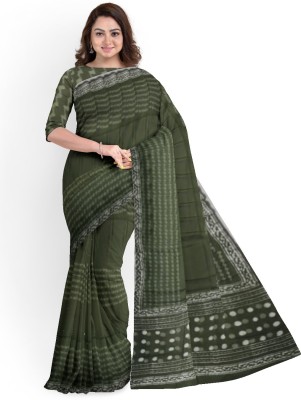 Naarangi Printed Handloom Cotton Blend Saree(Green)