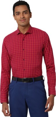 PETER ENGLAND Men Checkered Formal Red Shirt