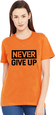 BRATMA Printed Women Round Neck Orange T-Shirt