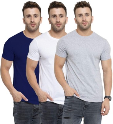 YouthPoi Solid Men Round Neck Dark Blue, White, Grey T-Shirt