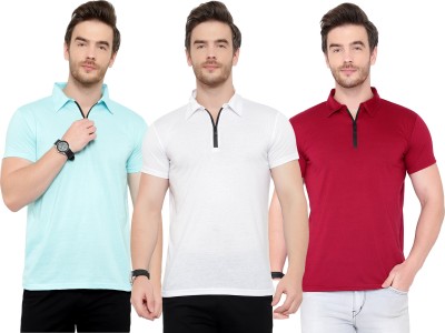 Adorbs Solid Men Polo Neck Light Blue, White, Maroon T-Shirt