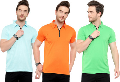 Adorbs Solid Men Polo Neck Multicolor T-Shirt