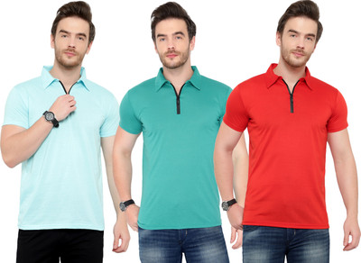 Adorbs Solid Men Polo Neck Light Blue, Red, Green T-Shirt