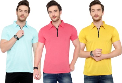 Adorbs Solid Men Polo Neck Light Blue, Pink, Yellow T-Shirt