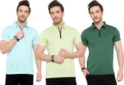 Tivy Solid Men Polo Neck Dark Green, Light Blue, Light Green T-Shirt