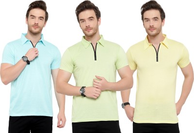 Adorbs Solid Men Polo Neck Light Blue, Yellow, Light Green T-Shirt