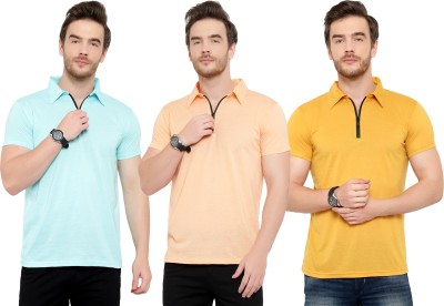 Tivy Solid Men Polo Neck Light Blue, Beige, Yellow T-Shirt