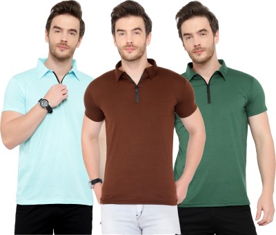 Adorbs Solid Men Polo Neck Light Blue, Green, Brown T-Shirt