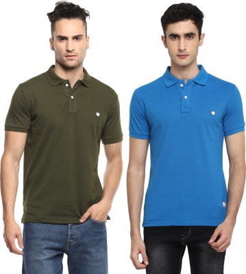Alan Jones Solid Men Polo Neck Green, Blue T-Shirt