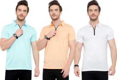 Adorbs Solid Men Polo Neck Light Blue, White, Beige T-Shirt