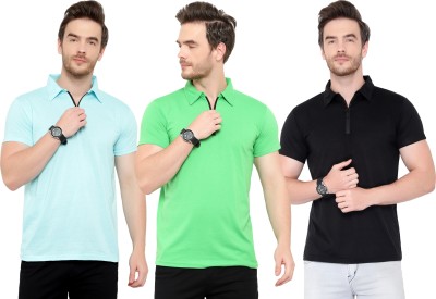 Adorbs Solid Men Polo Neck Light Blue, Green, Black T-Shirt