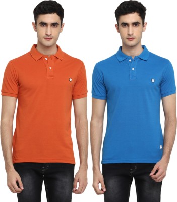 Alan Jones Solid Men Polo Neck Blue, Orange T-Shirt