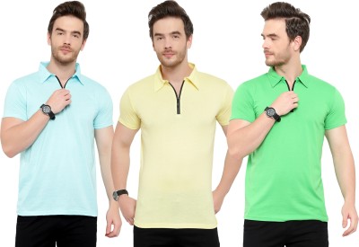 Tivy Solid Men Polo Neck Light Blue, Light Green, Yellow T-Shirt