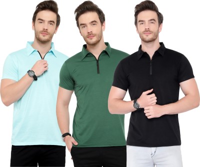 Adorbs Solid Men Polo Neck Light Blue, Dark Green, Black T-Shirt