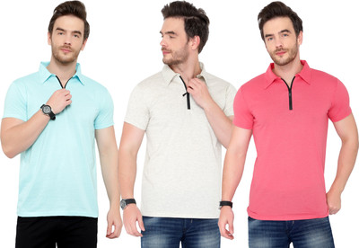 Tivy Solid Men Polo Neck Light Blue, White, Pink T-Shirt