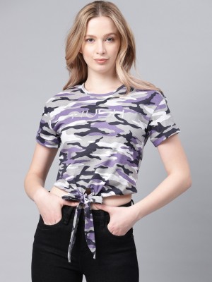 NUSH Military Camouflage Women Round Neck Multicolor T-Shirt