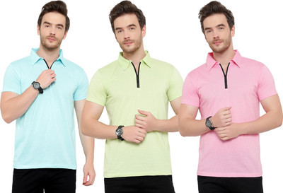 Tivy Solid Men Polo Neck Light Blue, Pink, Light Green T-Shirt