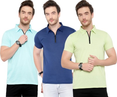 Moordale Solid Men Polo Neck Light Blue, Blue, Light Green T-Shirt