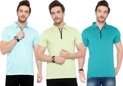 Adorbs Solid Men Polo Neck Light Blue, Blue, Light Green T-Shirt
