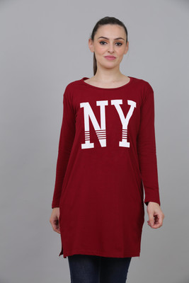 DG Star Printed Women Round Neck Maroon T-Shirt